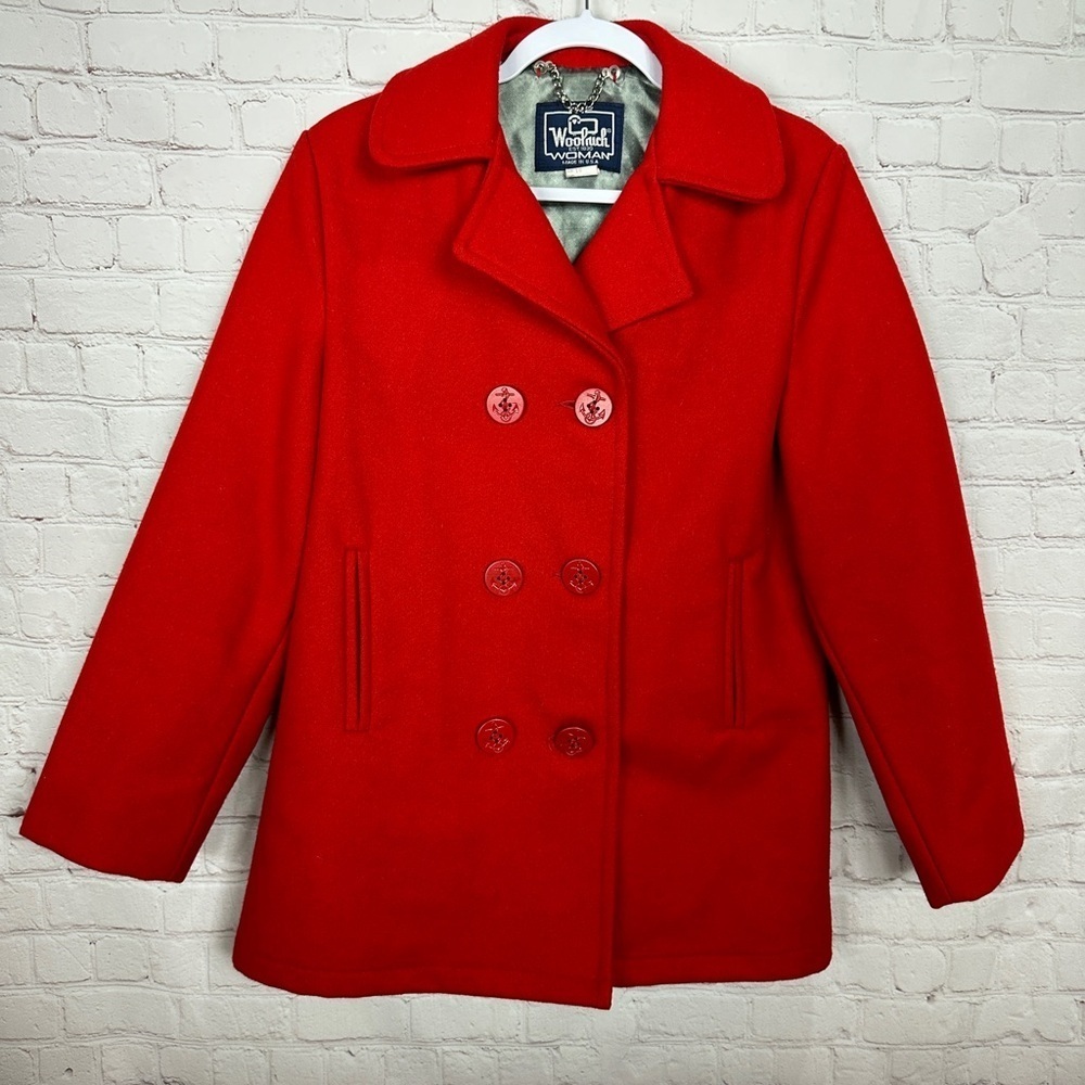 Woolrich Pea Coat‎ Jacket Womens 10 Large Red Thick Wool Vintage USA Classic